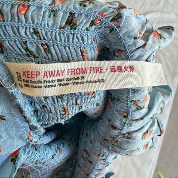 Free People Sky Blue Floral Smocked Square Neck Tie Shoulder Dress Size XS - Picture 7 of 7